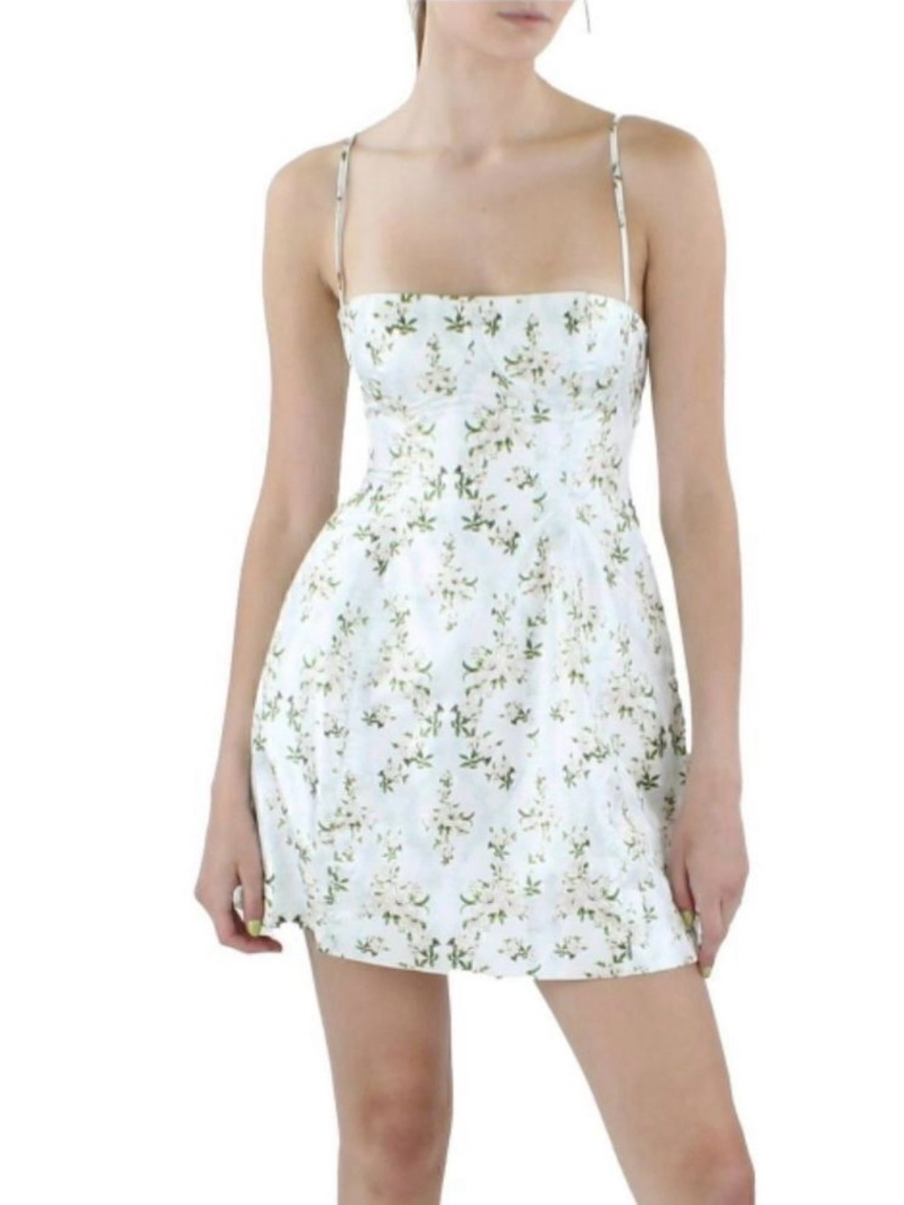 Danielle Bernstein Ivory Floral Satin Mini Dress Corset-Inspired Size 10 NWT